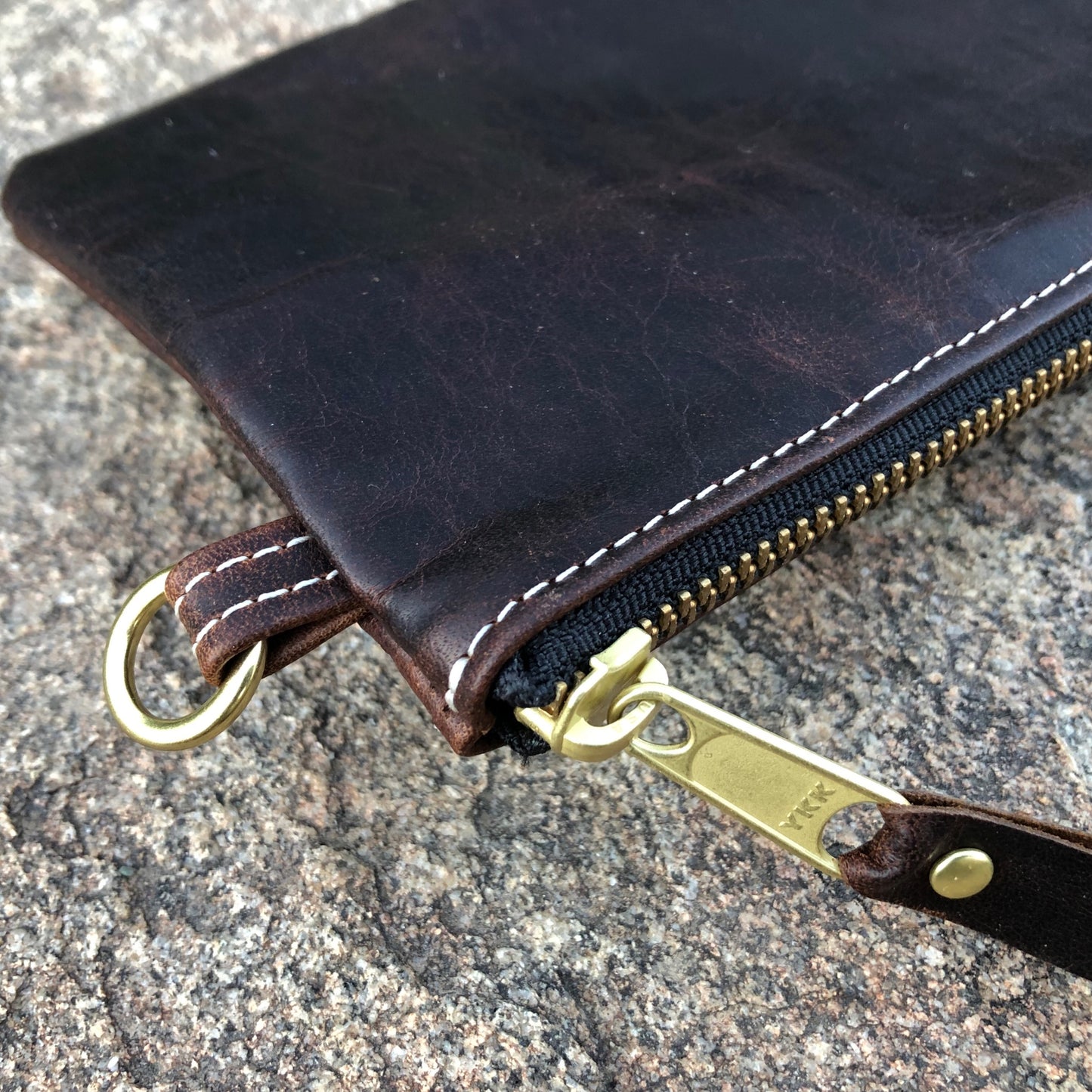 Pull-up leather long zipper wristlet wallet