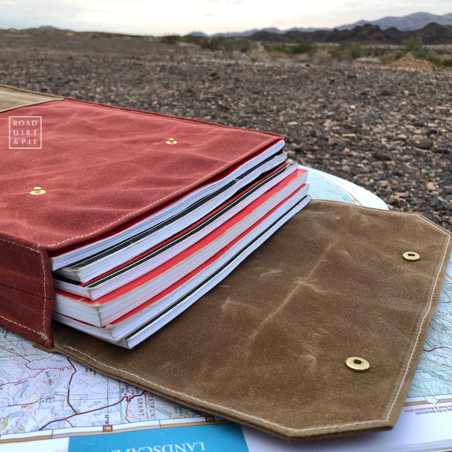 Overland Map Bag, Sequoia and Caramel Waxed Canvas